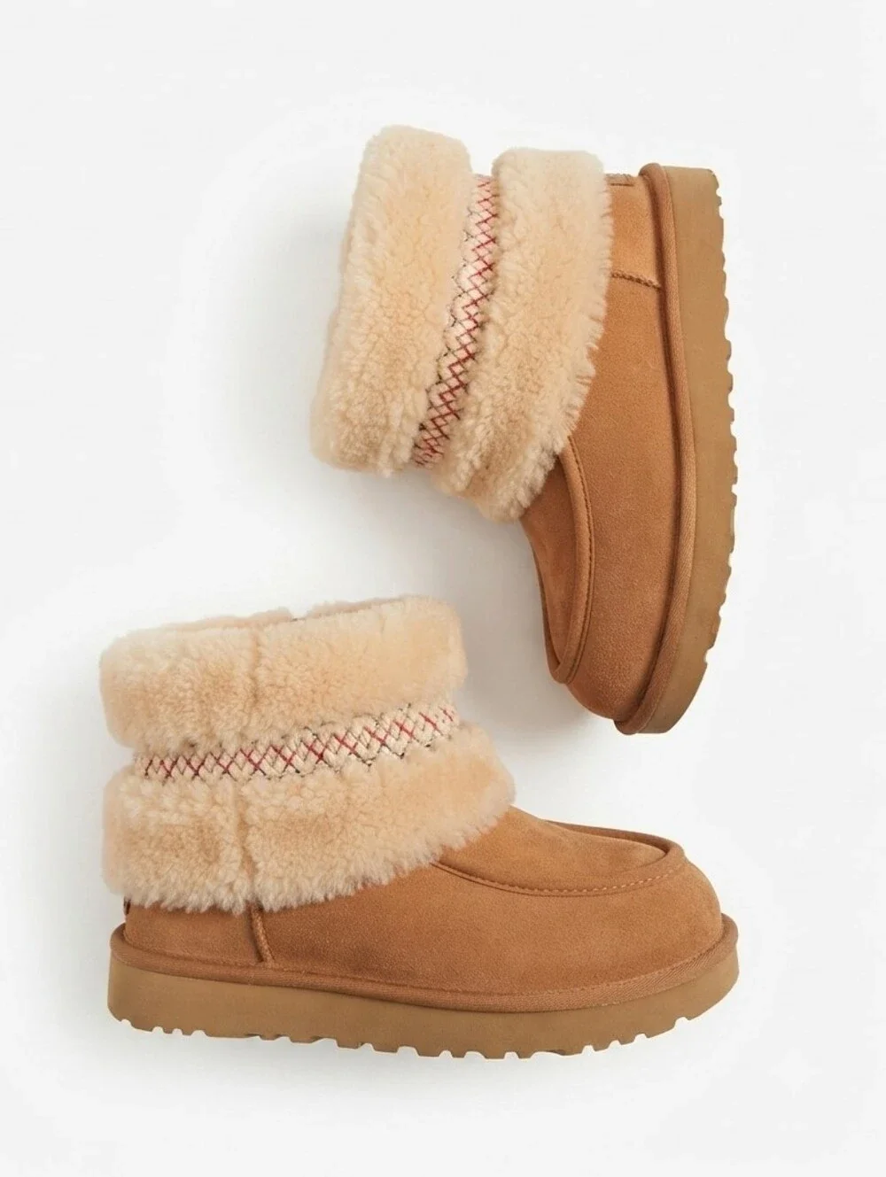 UGG Classic Ultra Mini Braid Chestnut Suede Sheepskin Ankle Boots Women's Size 6